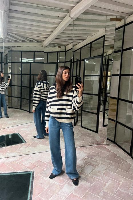 Светр свитер в смужку в полоску з капюшоном оверсайз zara крупної вʼязки