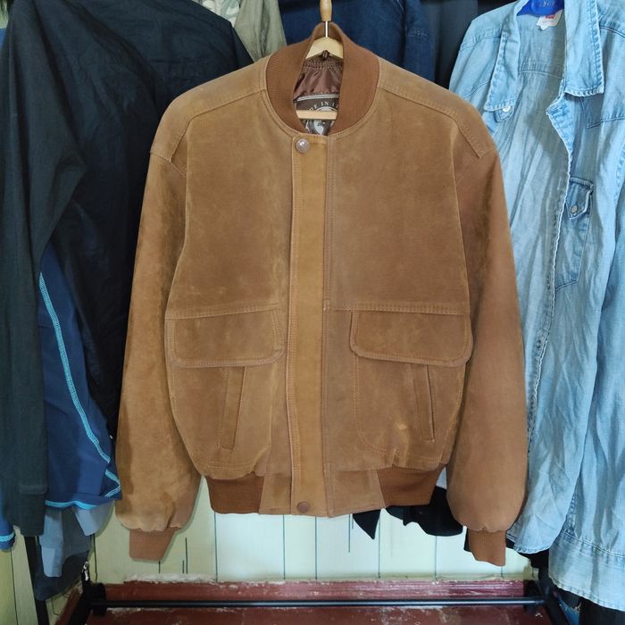 Vintage Italian Leather Suede Bomber Jacket Brown