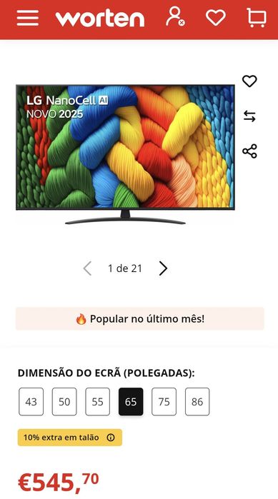 TV LG 65NANO81 - 65"- NOVA