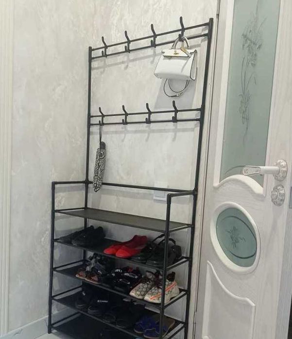 Залізна вішалка для одягу та взуття 2 в 1, підлогова/Вешалка в коридор