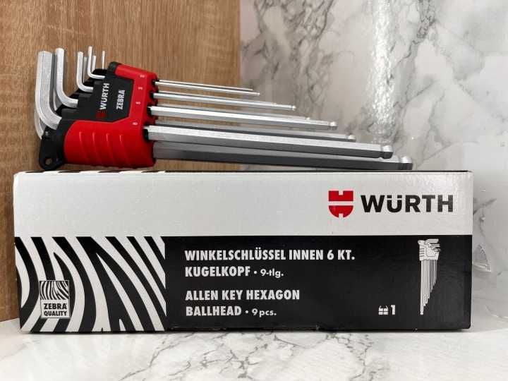 WURTH ZEBRA zestaw 9 kluczy imbusowych 6KT z kulką 1,5–10 mm