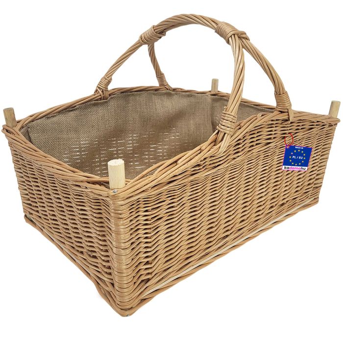 Duży kosz wiklinowy obszyty materiałem Juta na drewno 60x40x40cm