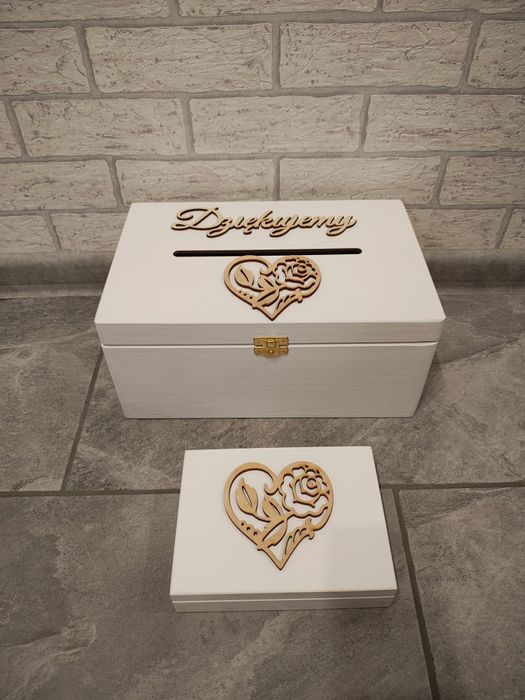 Nowy zestaw pudełko na obrączki skrzynka na koperty ślub wesele białe