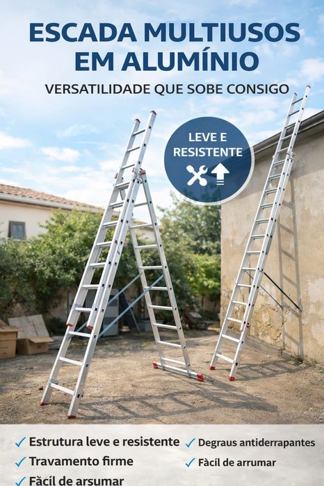 Escada Tripla Alumínio 4m (10m Úteis) Degrau Quadrado Nova - Fábrica
