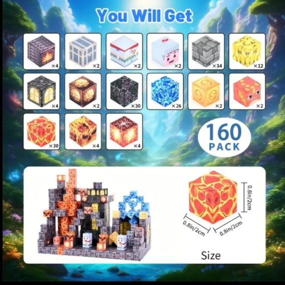 Магнітний конструктор Minecraft "Шахта з лавою" 160 шт. + 4 фігурки