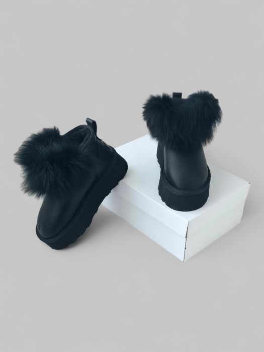 РОЗПРОДАЖ! Жіночі зимові шкіряні черевики - уггі з хутром на платформі