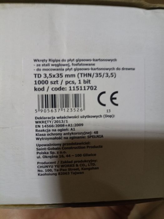 Wkręty do drewna rigips TD 3,5x35mm 1000szt + bit