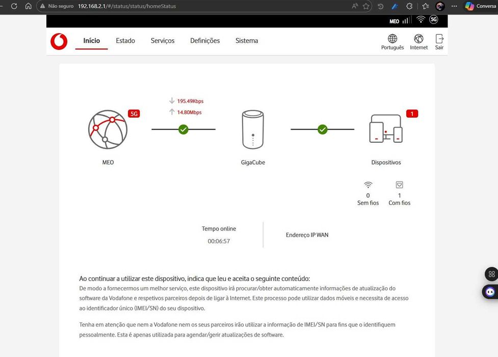 5G TCL HH500V V.1 Wi-Fi 6 Router SIM Desbloqueado.