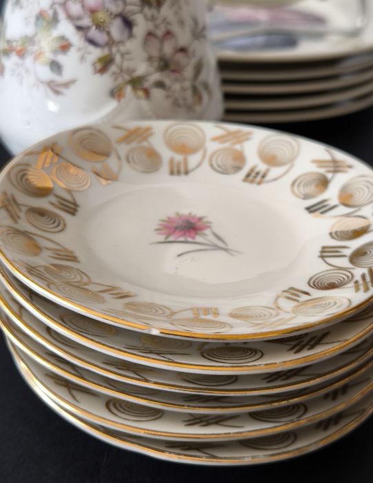 Konfiturówki piękna stara porcelana 1+6 ekri