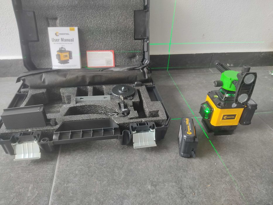 Nível Laser 16 Linhas 4D + 2 Baterias 2800 mah USB C + Tripé 120cm íman autonivelante pladur