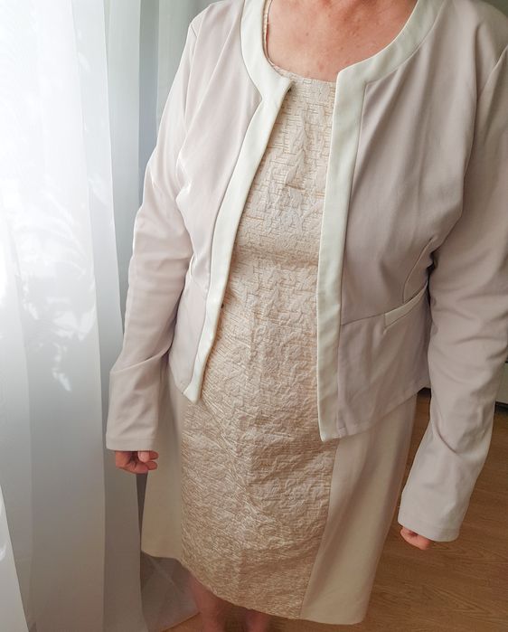 Sukienka 44 xxl beżowa sukienki damskie plus marynarka zestaw żakiet