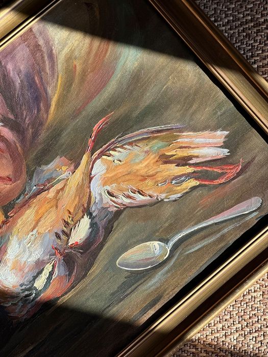 Quadro pintura com natureza morta perdizes
