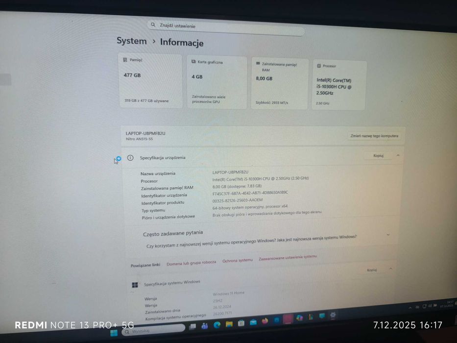 Laptop gamingowy Acer Nitro 5 GTX 1650!Okazja!