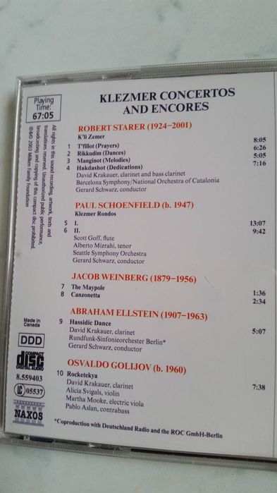 Klezmer Concertos and Encores (2003 MFF/Naxos) CD