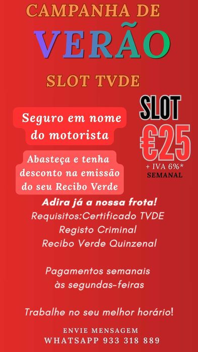Slot para TVDE - apenas 25€ por semana