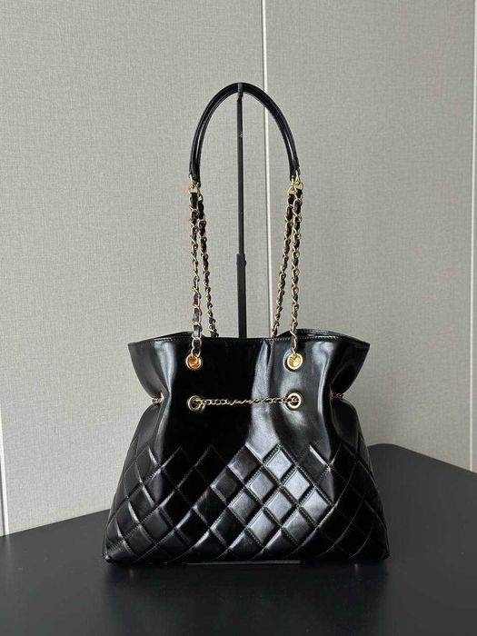 Torebka shopper CHANEL, duży rozmiar (czarno-złota)