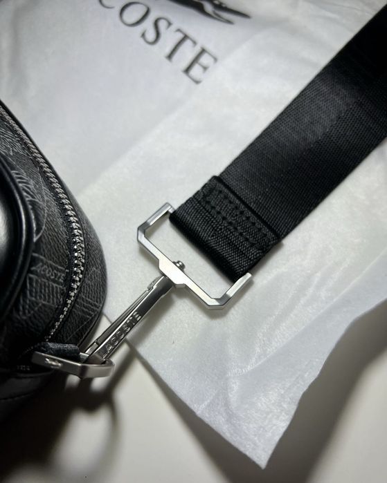 Якісна сумка через плече | барсетка LACOSTE чорна шкіряна | лакост