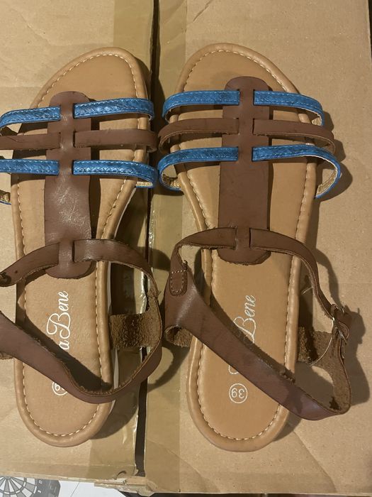 Va Bene lekkie wygodne sandały 38 skórzane niebieskie brązowe nowe git