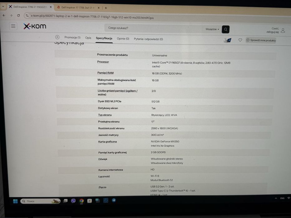 Laptop Dell 7706 2n1 17.0” QHD(4k)+IPS (Jak nowy)