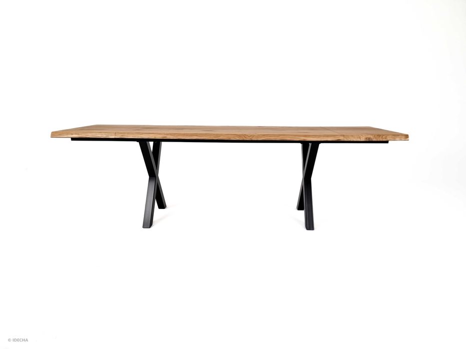 Stół dębowy LOFT z nogami X + dostawki | 200×90 + 2×50 cm