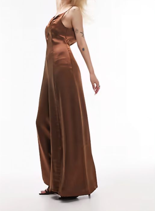 OKAZJA piękny taliowany Kombinezon satynowy spodnie sukienka 36 s m 38