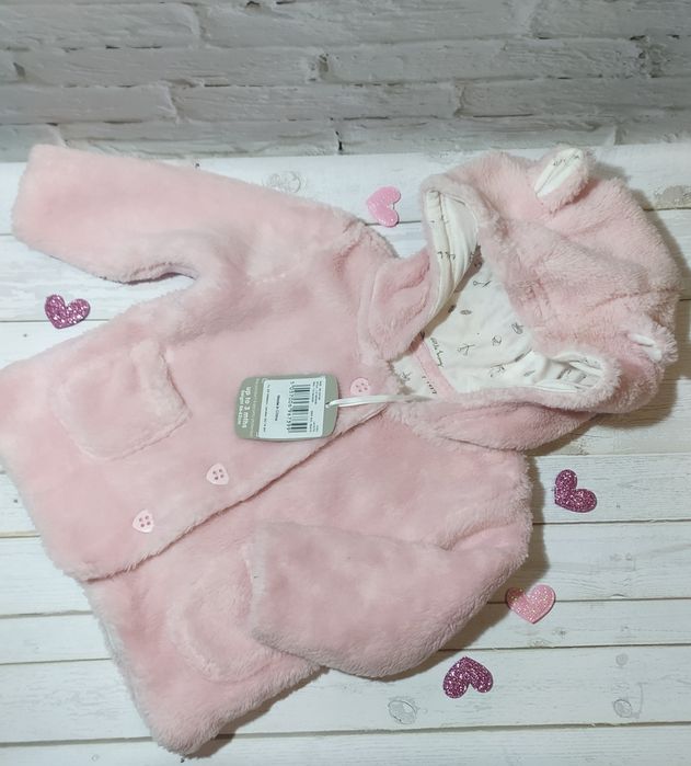 Куртка демисезонная меховая с ушками на девочку 0-3 мес