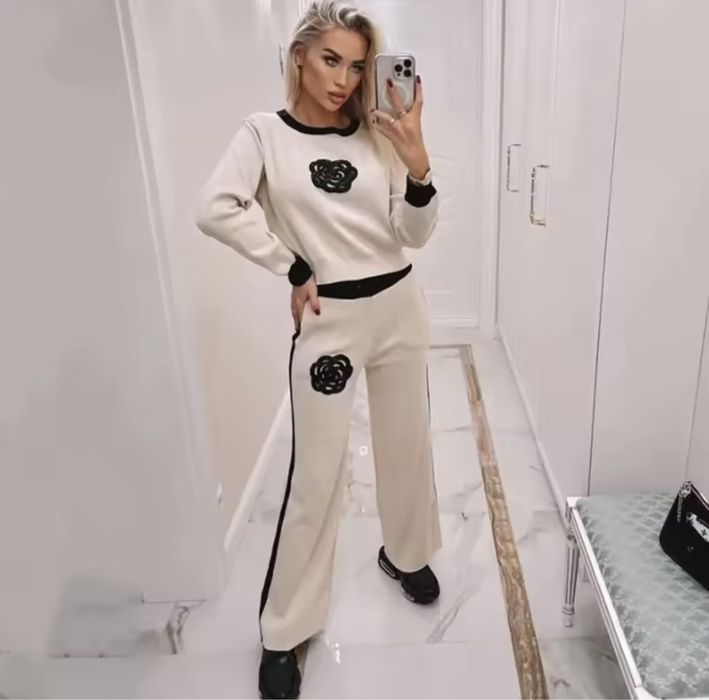 Kontantto komplet w bezu dzianinowy cudny xs-3xl