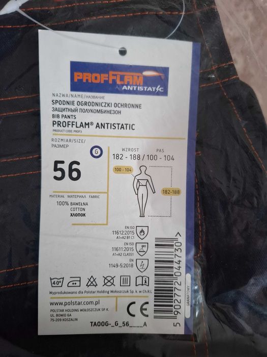 Spodnie robocze antystatyczne na szelkach r.56