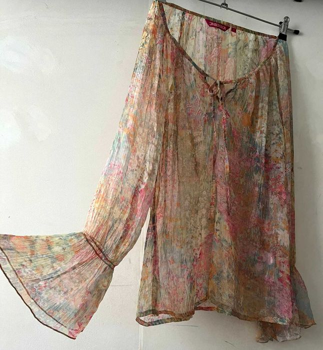 Boho styl bluzka roz. M 38 tiul piękny wzór odcienie różu zwiewna