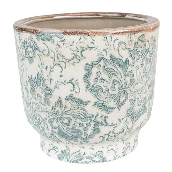 Donica osłonka ceramiczna w zielone kwiaty 21x20cm.  6CE1574L