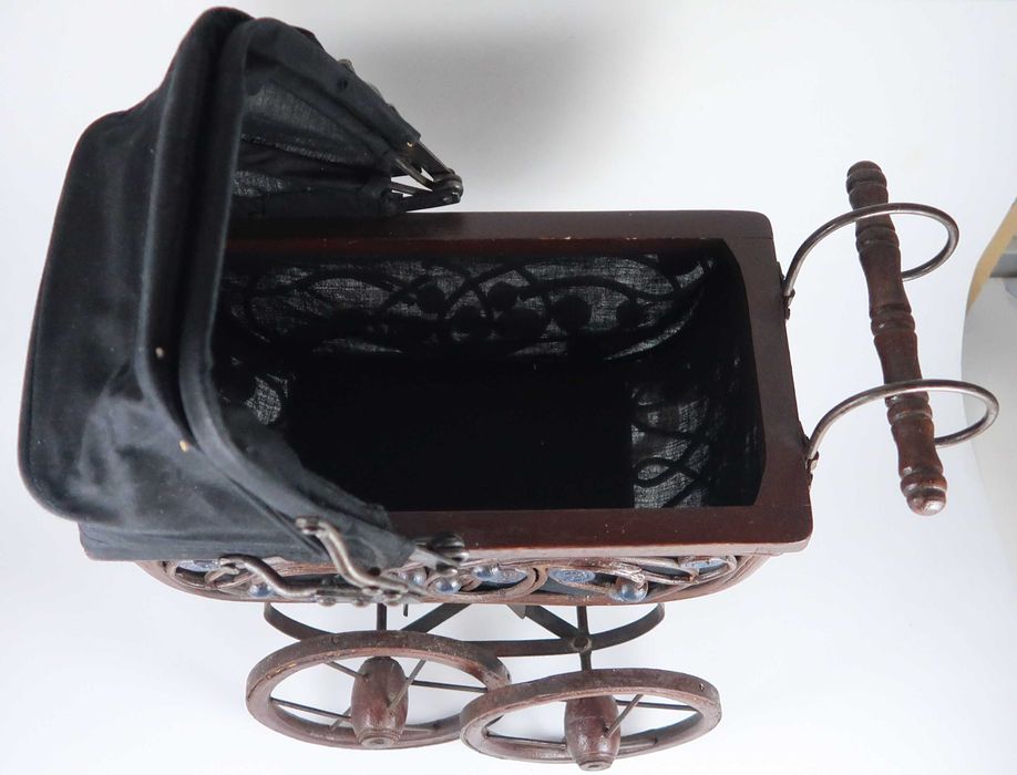 Carrinho/buggy de bonecas vintage, madeira/metal