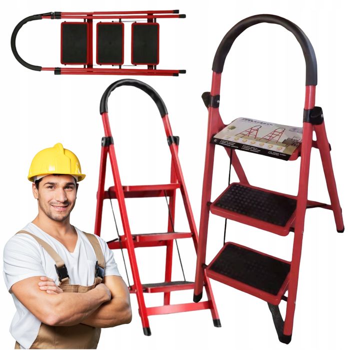 Drabina Składana 110 Cm 3 Stopniowa Domowa 100kg Mocna Stalowa