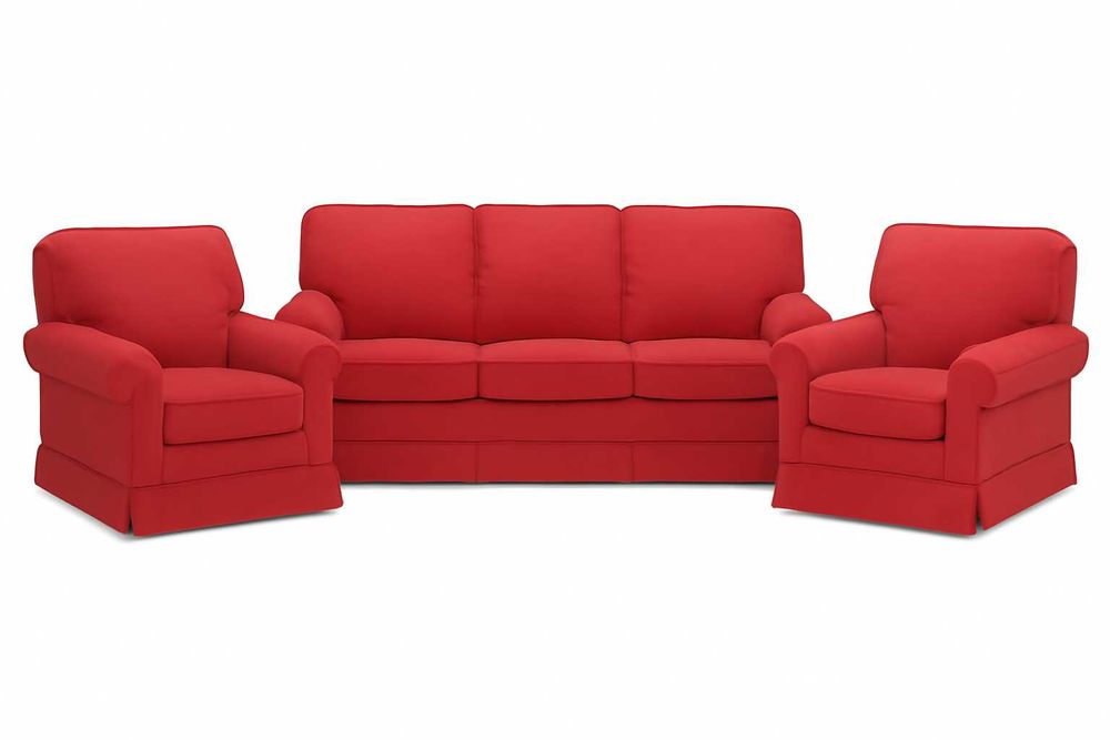 Sofá-cama vermelho antigo com duas poltronas a condizer - novo preço