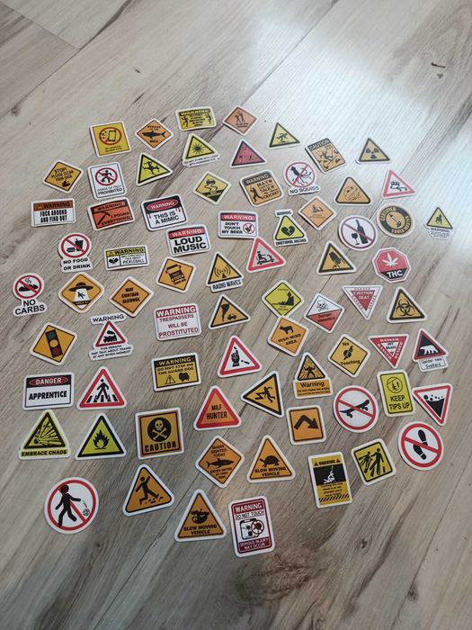 Naklejki śmieszne komplet ostrzegawcze