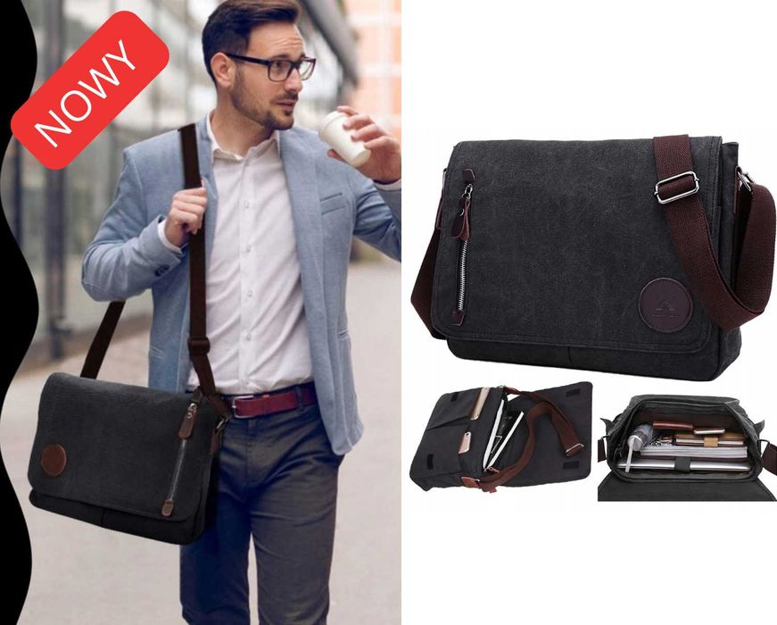 TORBA Męska do Pracy Aktówka A4 Na ramię laptopa listonoszka podróżna