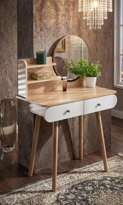 Toaletka z Lustrem Kosmetyczna Nowa Biurko Skandynawskaie z Szufladami