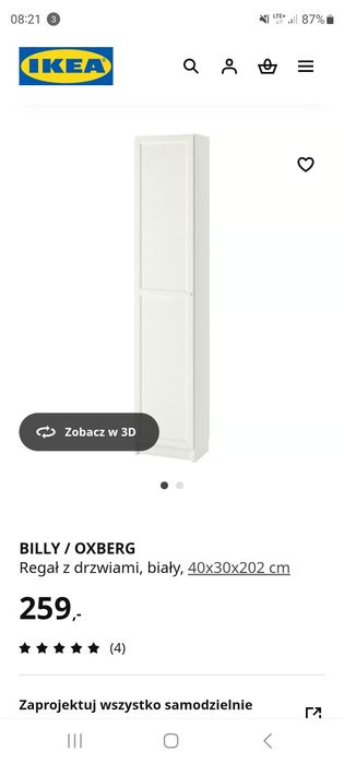 Regal Ikea Billy/Oxberg z drzwiami