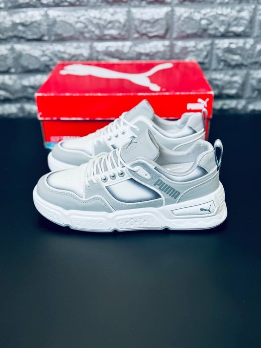 Чоловічі кросівки Puma Сірі літні легкі стильні шкіряні спортивні бігові кроссовки пума Летние спортивные кожаные стильные лёгкие кроссовки пума