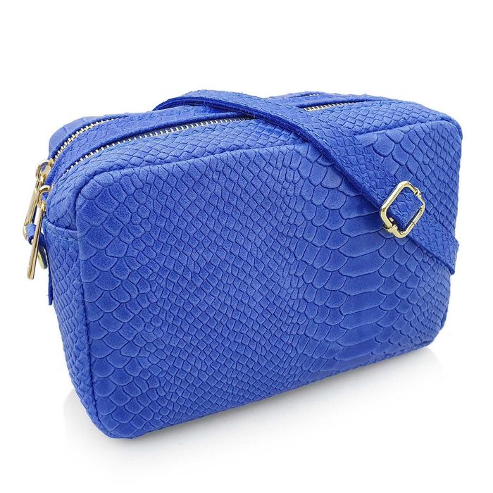 VERA PELLE torebka skórzana listonoszka kroko z paskiem V401 chabrowa