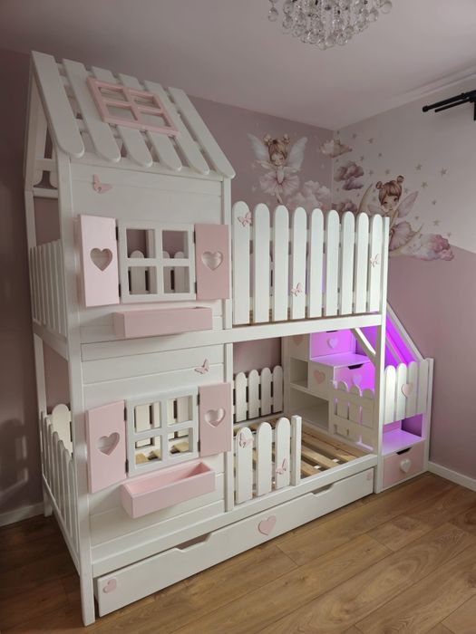 Łóżko piętrowe domek drewniany 90x180