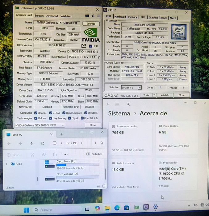 PC Gamer  Core  i5 9600K 4,6ghz+GTX 1660 Super 6gb+16gb+750GB