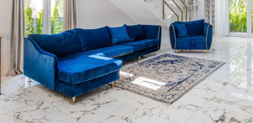 Luksusowa kanapa i fotel zestaw wypoczynkowy poduchy wałki