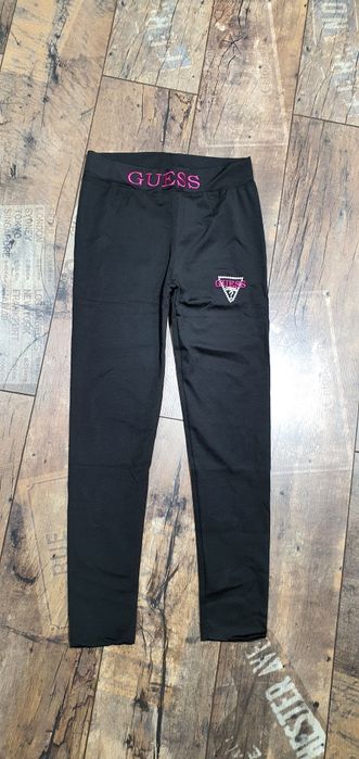 Czarne legginsy damskie premium logo neon M