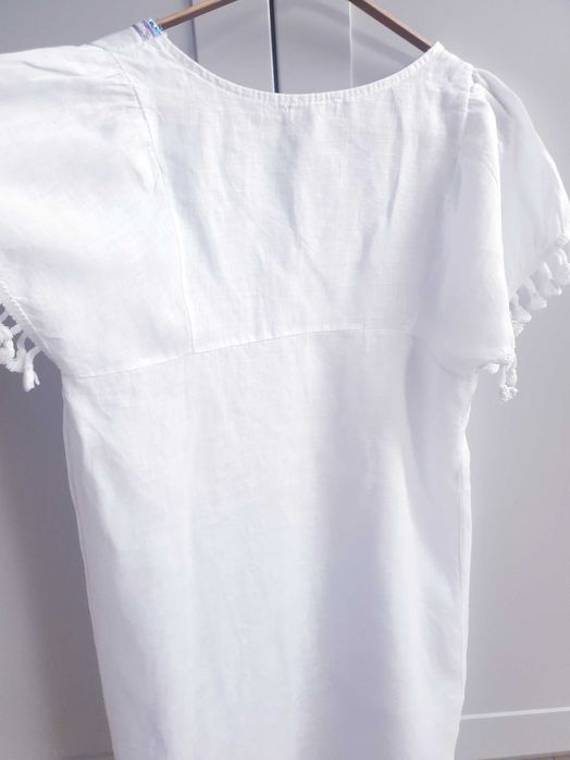Biała lniana bluzka koszula tunika sukienka boho 38 Made in Italy
