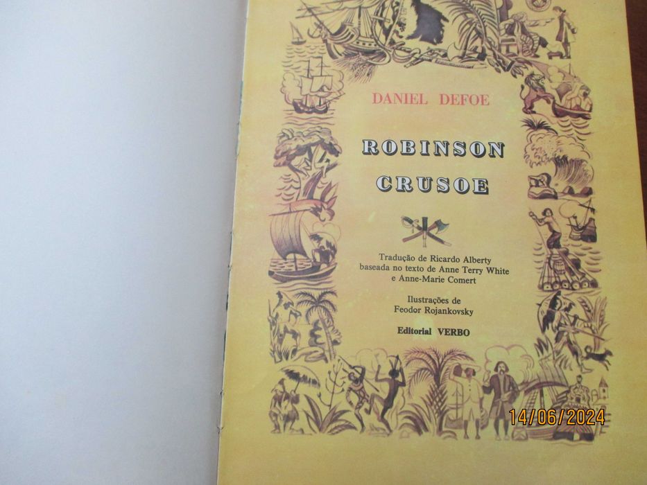 Livro antigo . Robinson Crusoe de Daniel Defoe
