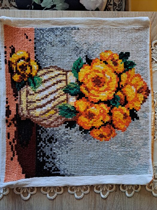 Poszewka na poduszke haftem hand made