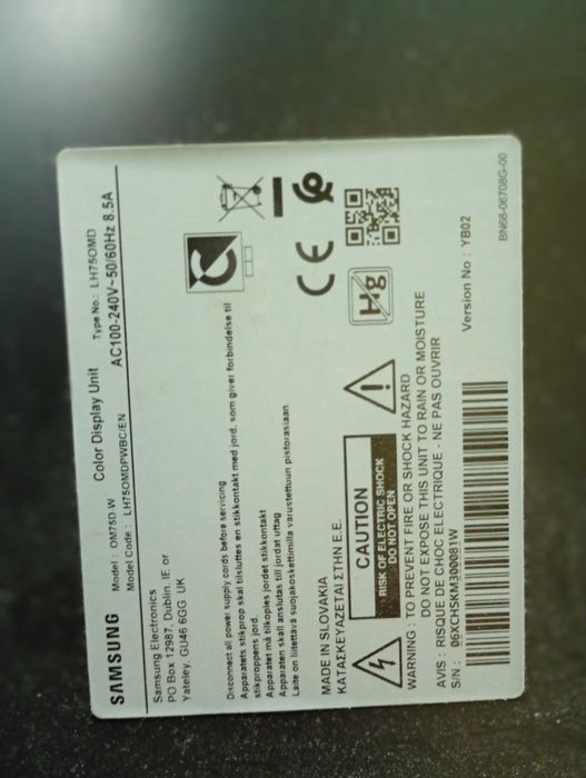 TV Monitor Samsung LH75OMD (para peças)