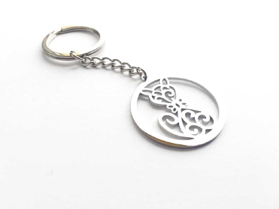 Brelok Breloczek Srebrny Kot Kotek Ażur Stal Chirurgiczna Nierdzewna