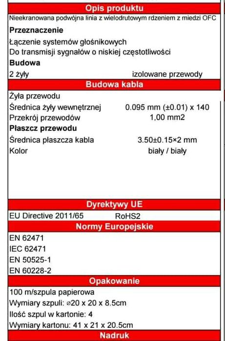 EMOS S8310 Kabel głośnikowy 100 metrów Przewód nieekranowany 2x1,00