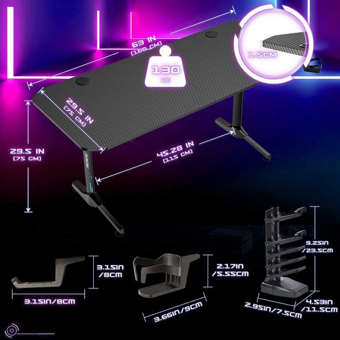 Mesa Gaming Himimi 160×75 cm com Mousepad e Acessórios